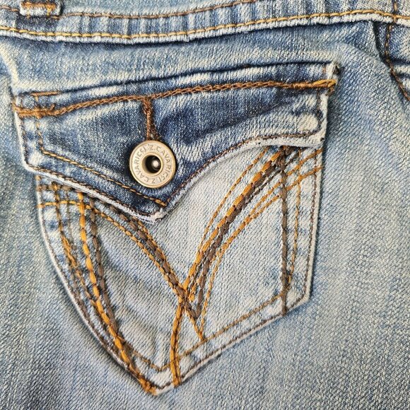 Z Cavaricci 90s Y2K Girls Denim Cutoff Shorts Sz 7 Frayed Hem Snap Flap Pockets - Picture 3 of 8